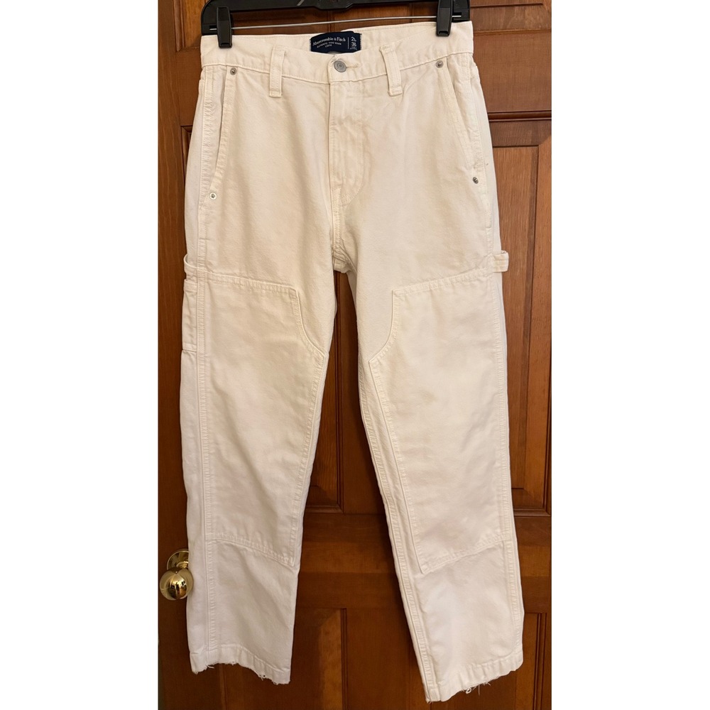 Abercrombie & Fitch Double-Knee Canvas Jean Mens 28x28 White Loose Rigid Denim